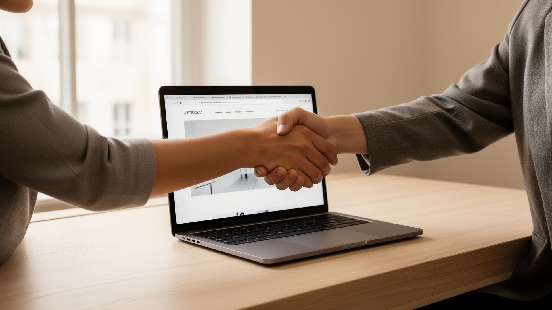 Zwei Personen geben sich nach einem Webdesign-Gespräch die Hand