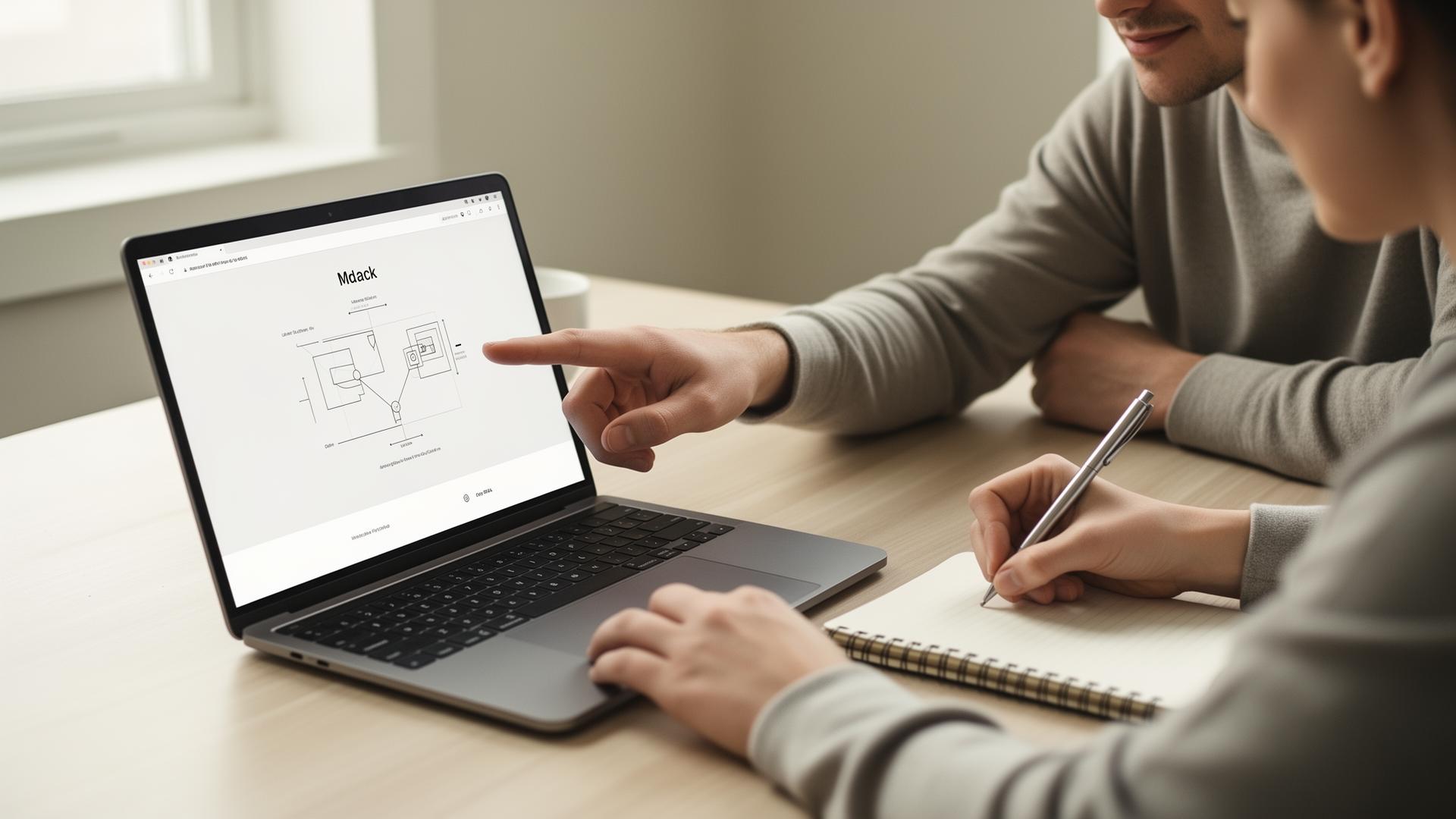 Zwei Personen besprechen gemeinsam ein Webdesign am Laptop